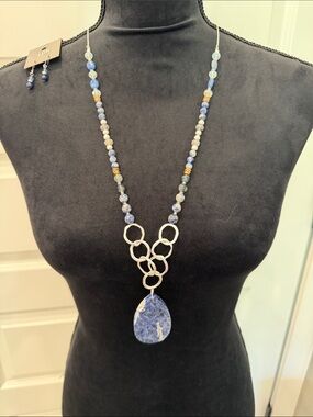 J. Jill Blue Sodalite Teardrop Pendant Necklace with Silver Rings